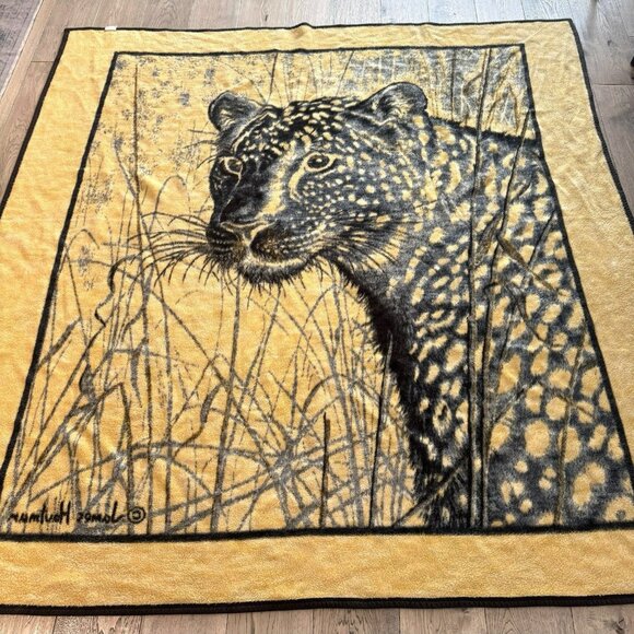 VTG Biederlack Blanket Cheetah Acrylic Queen Size 87"x84" James Hautman USA - Picture 2 of 4